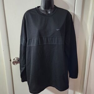 Nike Shirt Mens Medium Black Swoosh Crew Neck Warmup Gym Workout Long Sleeve Tee